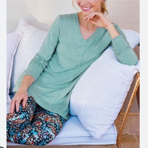 Soft Surroundings #2BR58 Heather Green Tunic Shirt Long Sleeve Stretchy - Picture 1 of 9